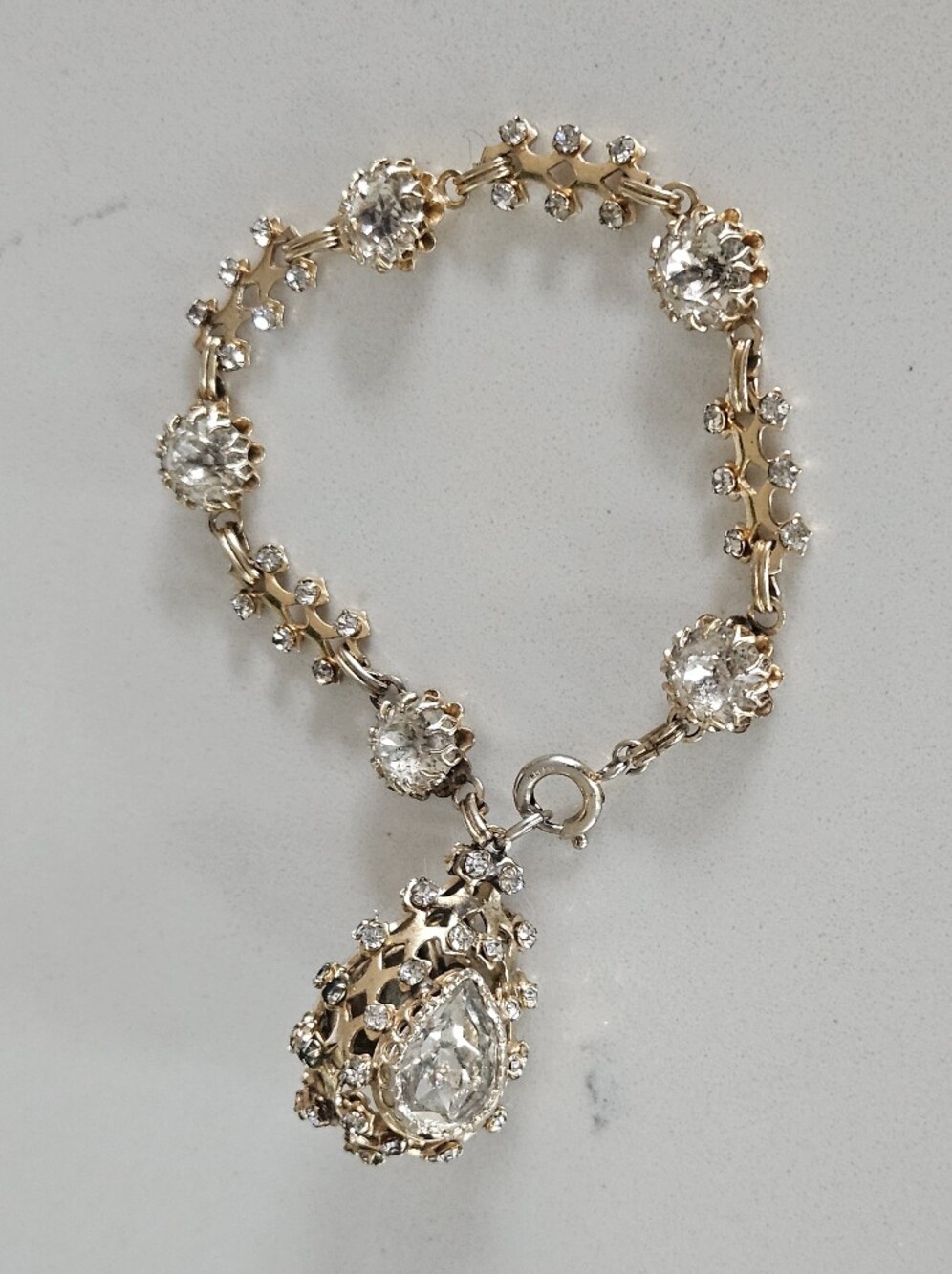 Vintage 1950s Christian Dior Kramer Goldtone Glass Rhinestone Charm Bracelet